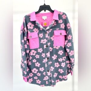 1.4.3. Story by Line Up Sold By LALA Pink and Gray Floral Sherpa Jacket Pockets